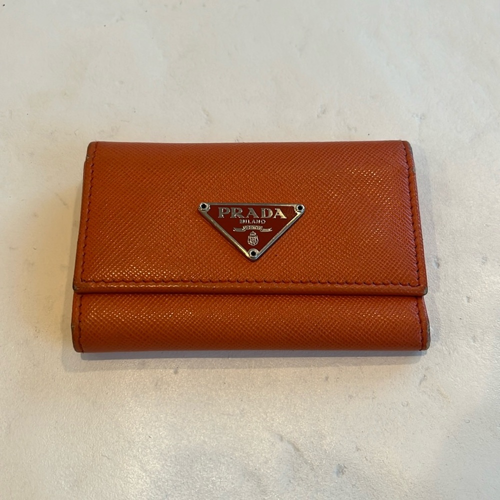 Prada Orange Saffiano Leather 6 Key Holder - Picture 1 of 10